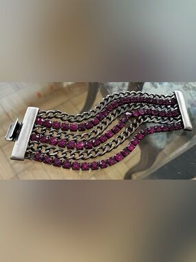 Multistrand Pink Crystal Chain Bracelet - Unbranded